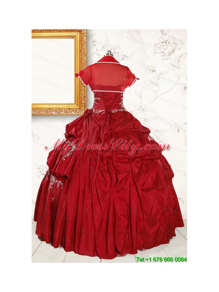 2015 Puffy Appliques Wine Red Remarkable Quinceanera Dresses