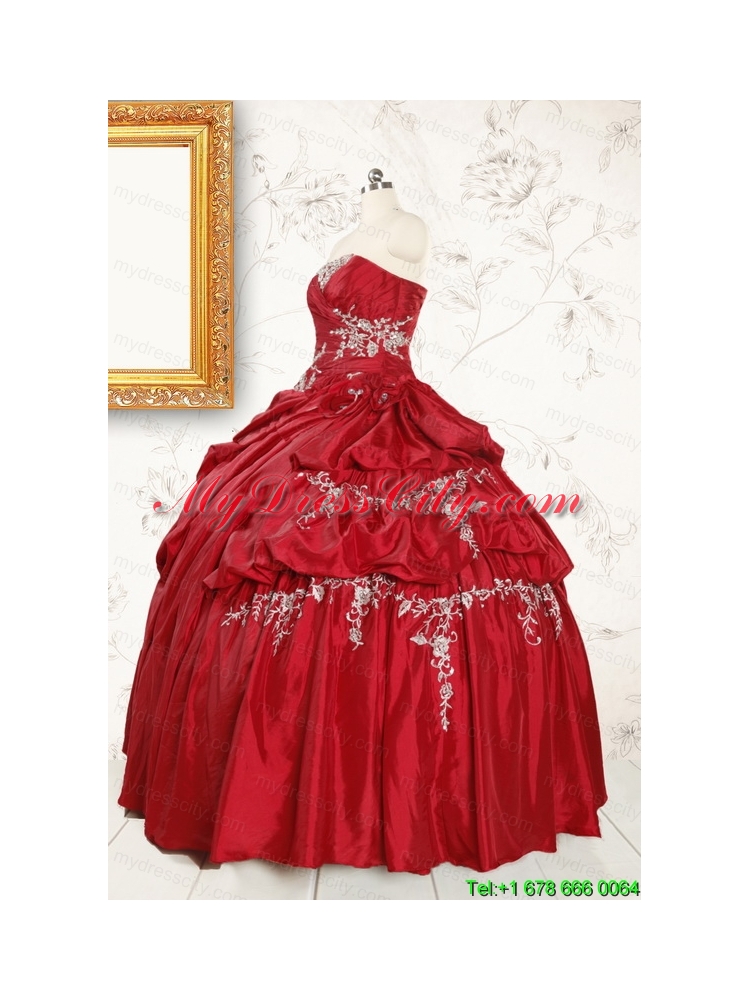 2015 Puffy Appliques Wine Red Remarkable Quinceanera Dresses