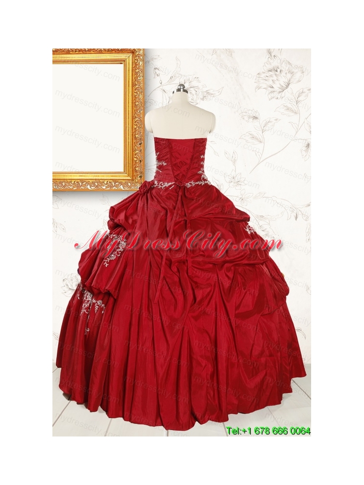 2015 Puffy Appliques Wine Red Remarkable Quinceanera Dresses