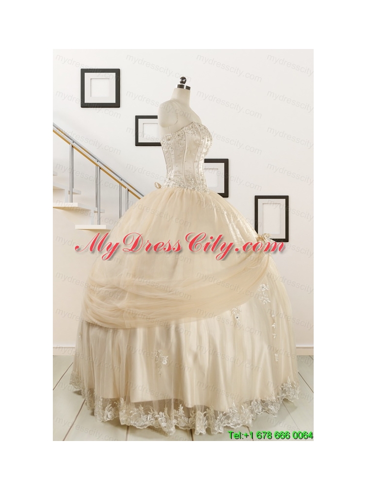 Elegant Appliques 2015 Champagne Quinceanera Dress with Wraps