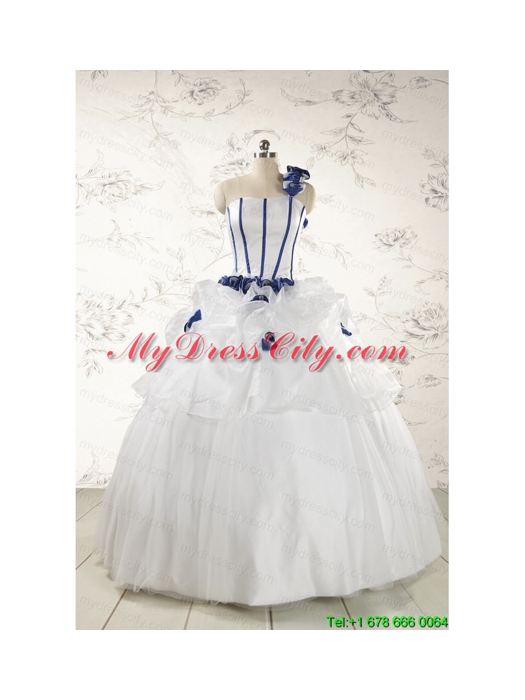 Elegant White One Shoulder Hand Made Flower Quinceanera Dress for 2015