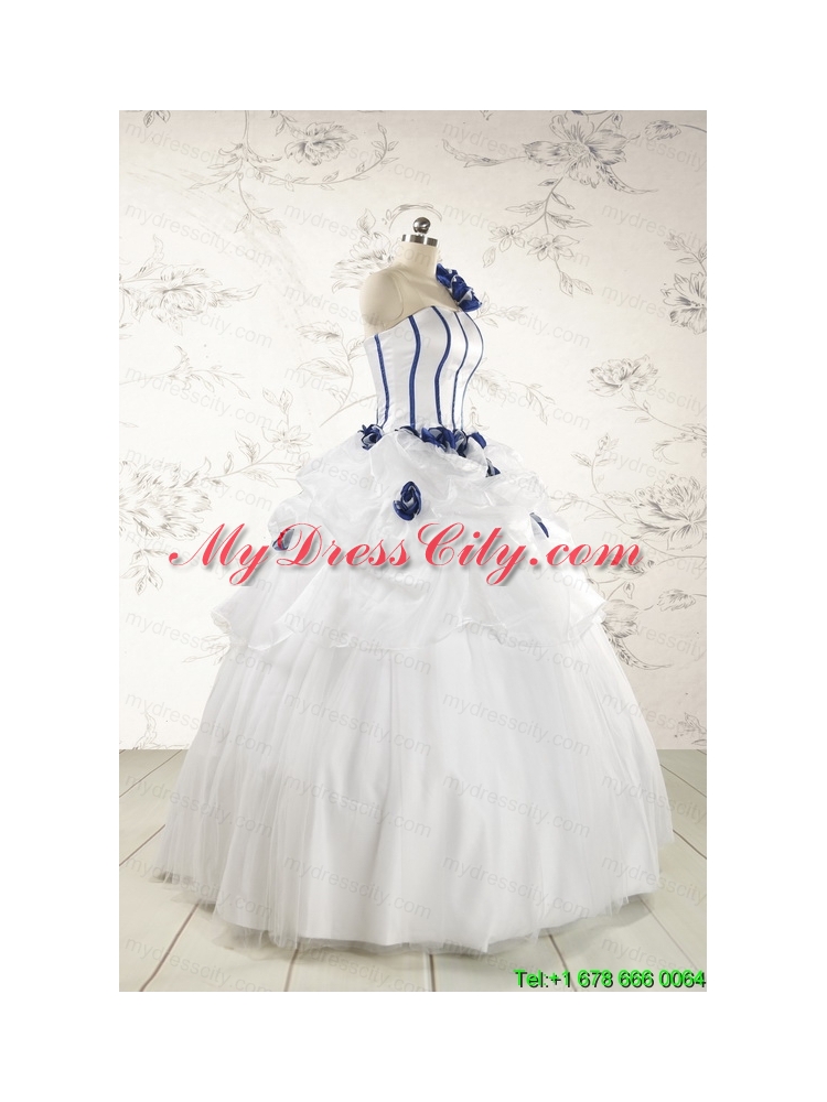 Elegant White One Shoulder Hand Made Flower Quinceanera Dress for 2015