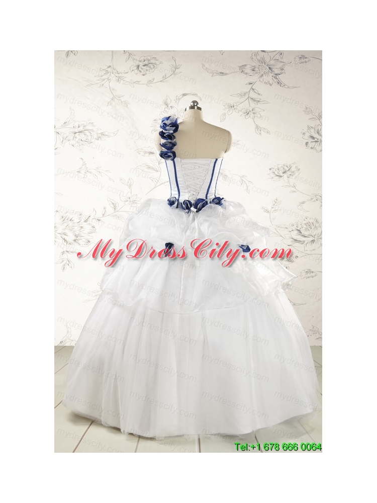 Elegant White One Shoulder Hand Made Flower Quinceanera Dress for 2015