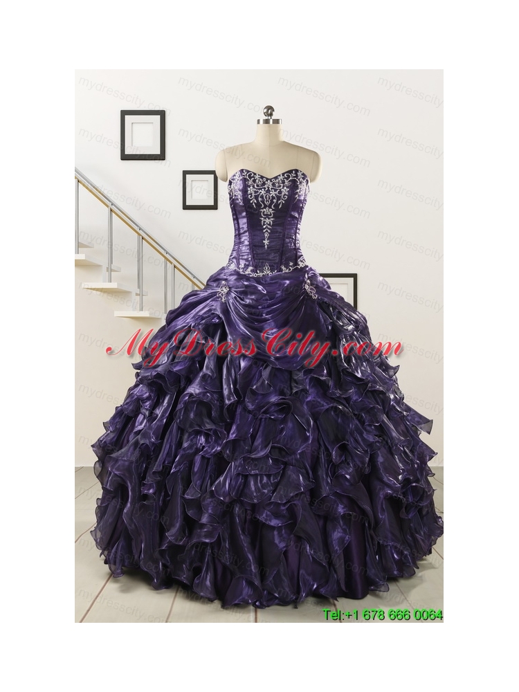 Luxurious 2015 Ball Gown Purple Quinceanera Dresses with Appliques