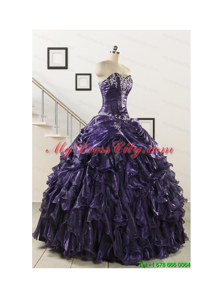 Luxurious 2015 Ball Gown Purple Quinceanera Dresses with Appliques