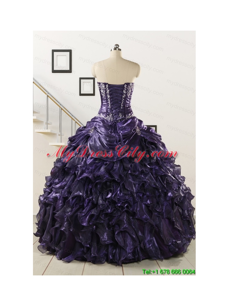 Luxurious 2015 Ball Gown Purple Quinceanera Dresses with Appliques