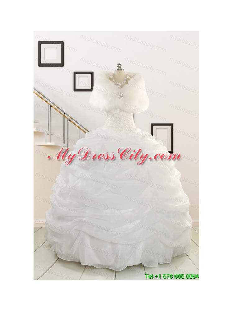 Pretty White Strapless 2015 Quinceanera Dresses with Beading