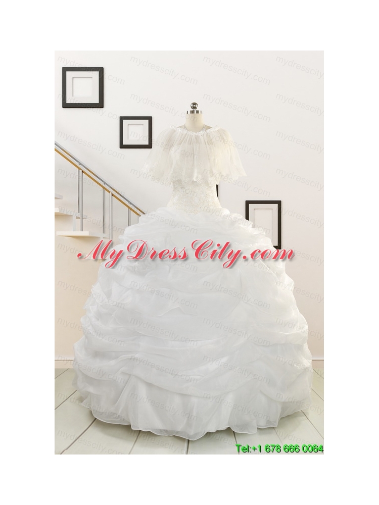 Pretty White Strapless 2015 Quinceanera Dresses with Beading