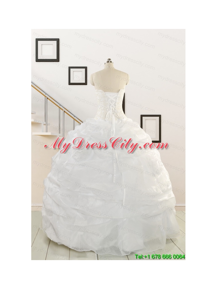 Pretty White Strapless 2015 Quinceanera Dresses with Beading