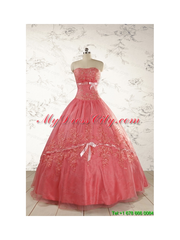 Watermelon Cheap Appliques Quinceanera Dresses for 2015