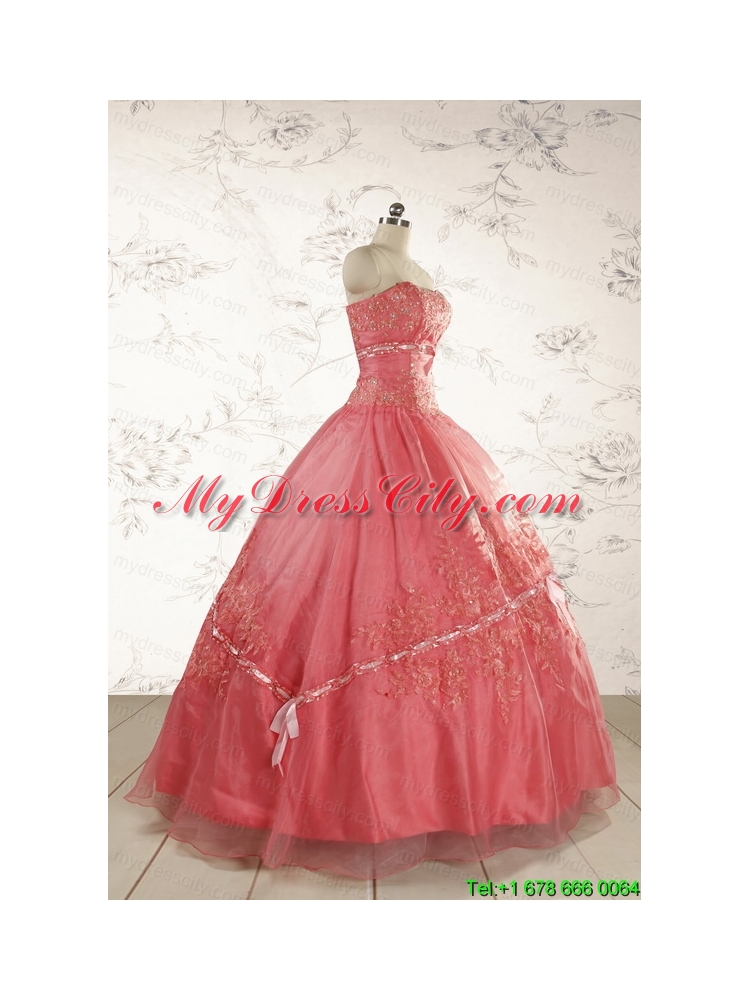 Watermelon Cheap Appliques Quinceanera Dresses for 2015