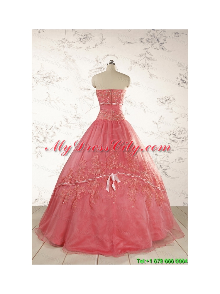 Watermelon Cheap Appliques Quinceanera Dresses for 2015