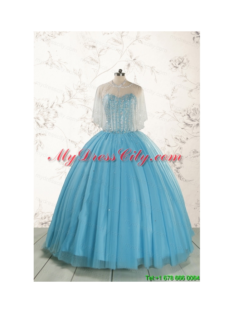 2015 Ball Gown Baby Blue Beading Quinceanera Dress with Wraps