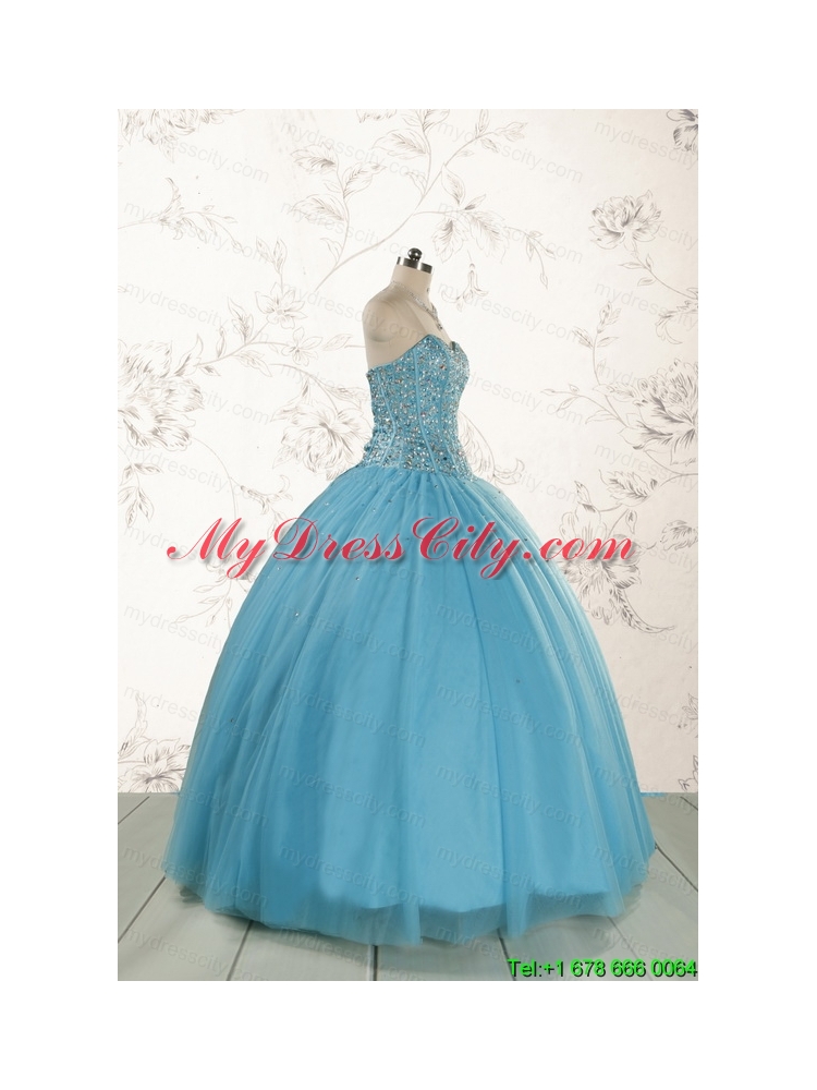 2015 Ball Gown Baby Blue Beading Quinceanera Dress with Wraps