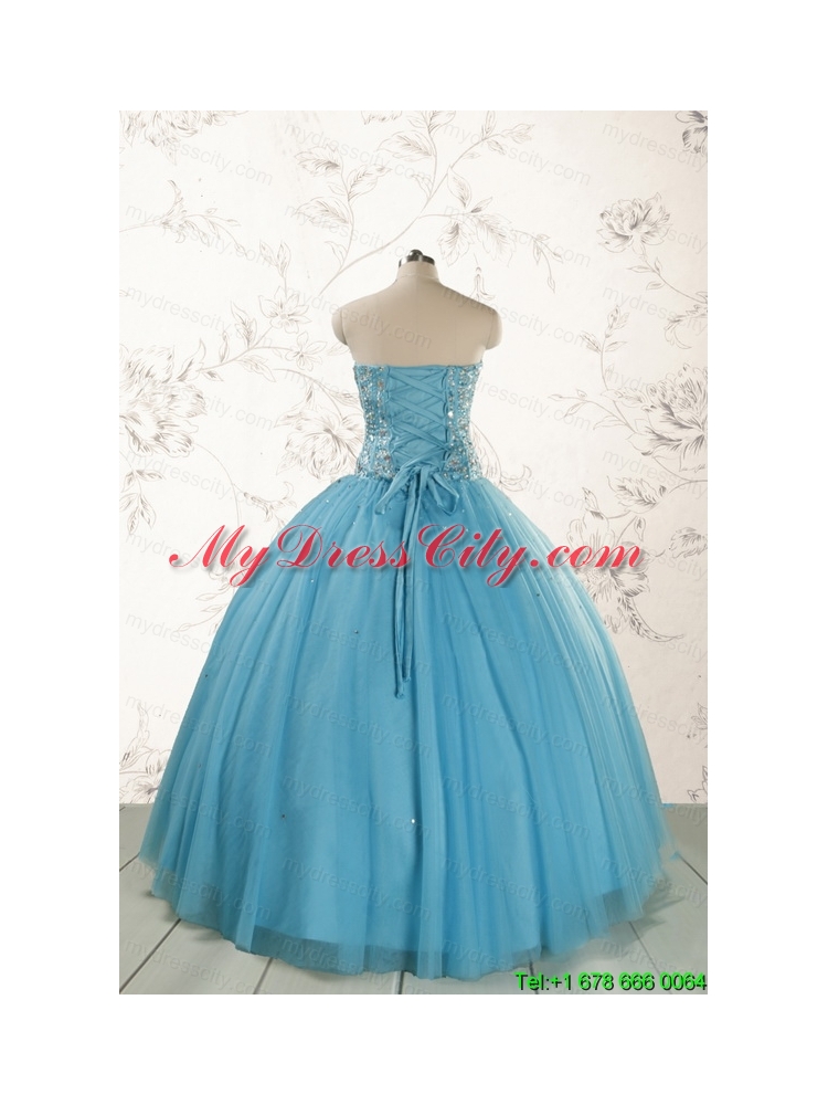 2015 Ball Gown Baby Blue Beading Quinceanera Dress with Wraps