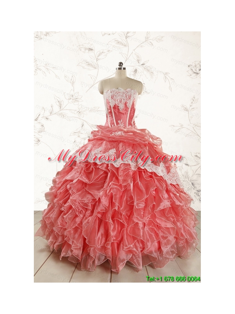 2015 Fashionable Strapless Watermelon Quinceanera Dresses