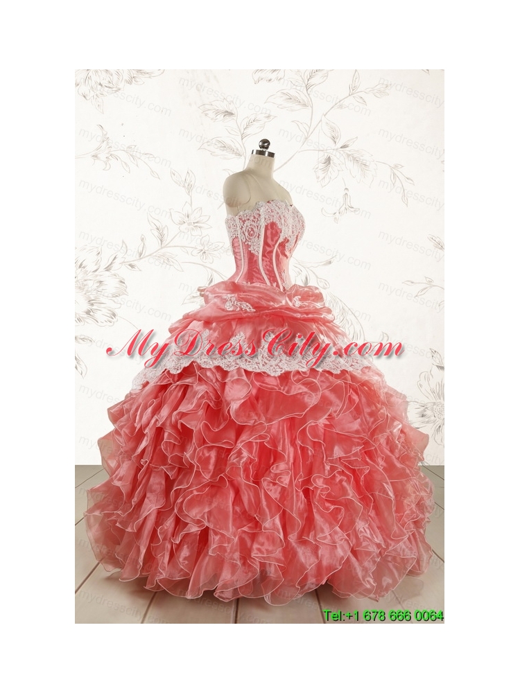 2015 Fashionable Strapless Watermelon Quinceanera Dresses