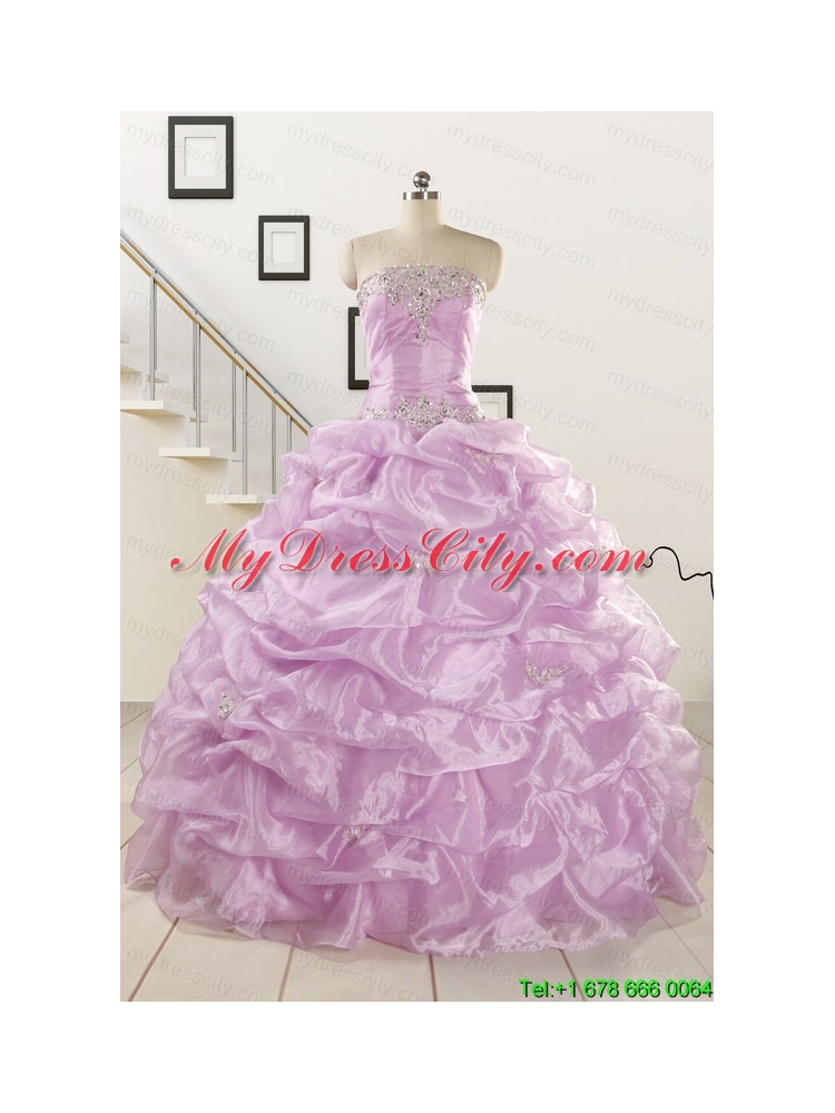 2015 Gorgeous Lilac Quinceanera Dresses with Appliques and Ruffles