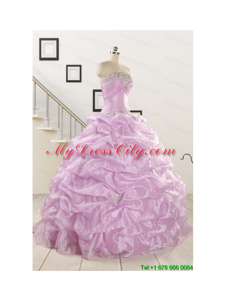 2015 Gorgeous Lilac Quinceanera Dresses with Appliques and Ruffles