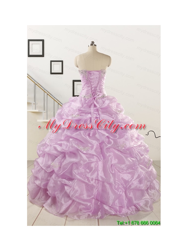 2015 Gorgeous Lilac Quinceanera Dresses with Appliques and Ruffles