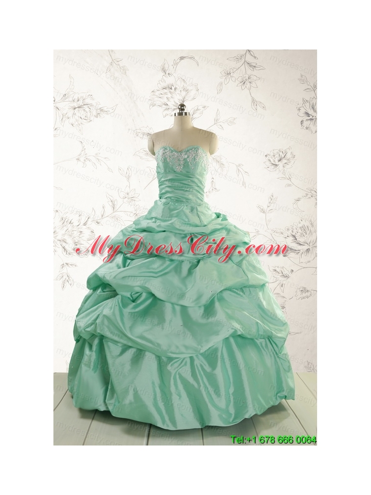 2015 Luxurious Apple Green Quinceanera Dress with Beading and Pick Up