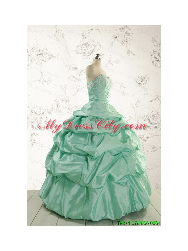 2015 Luxurious Apple Green Quinceanera Dress with Beading and Pick Up