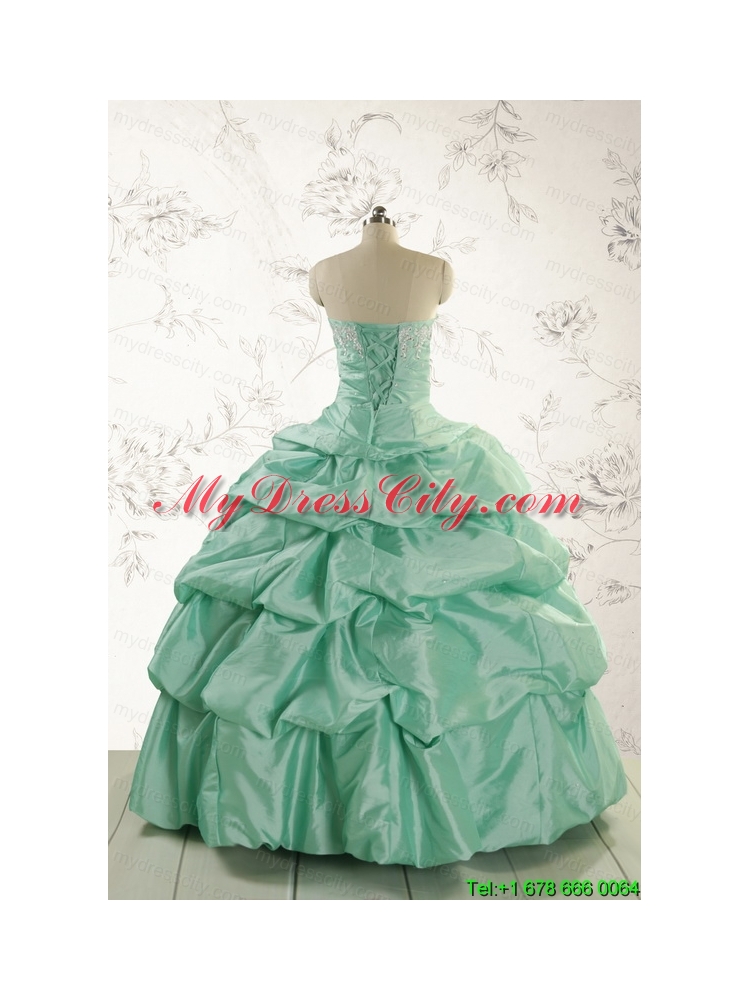 2015 Luxurious Apple Green Quinceanera Dress with Beading and Pick Up