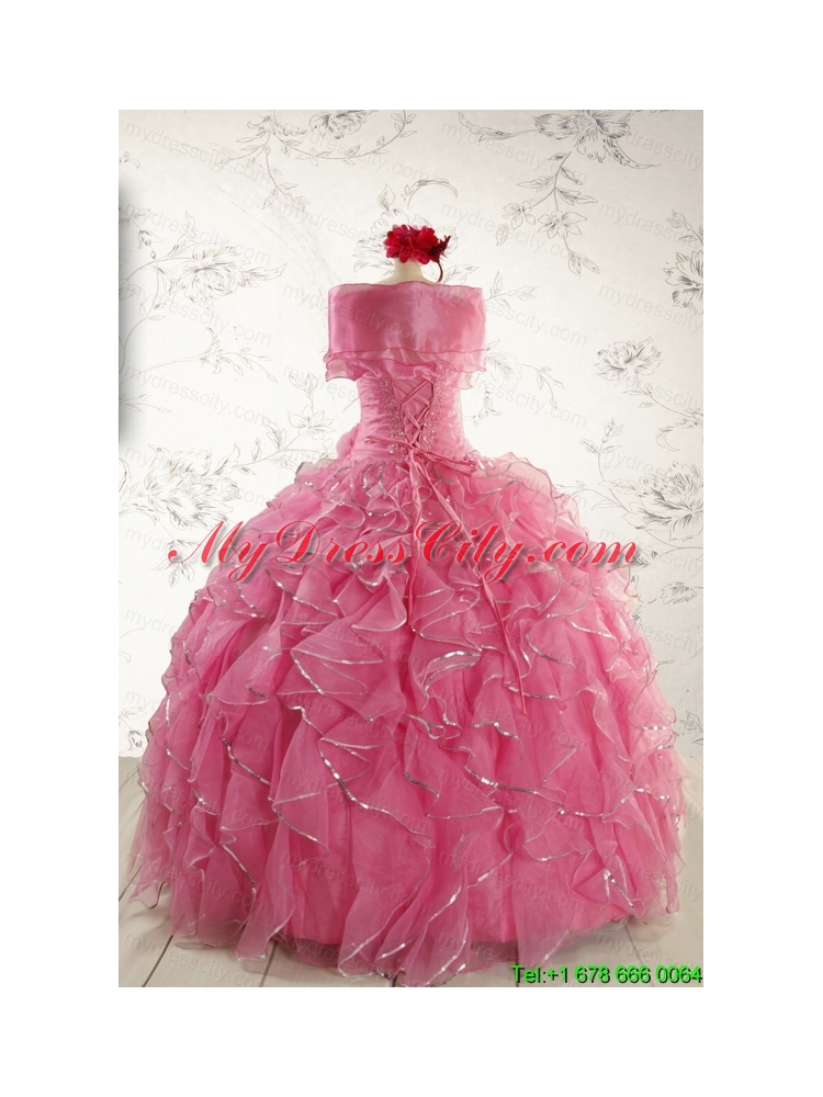 2015 New Style Rose Pink Quinceanera Dresses with  Beading