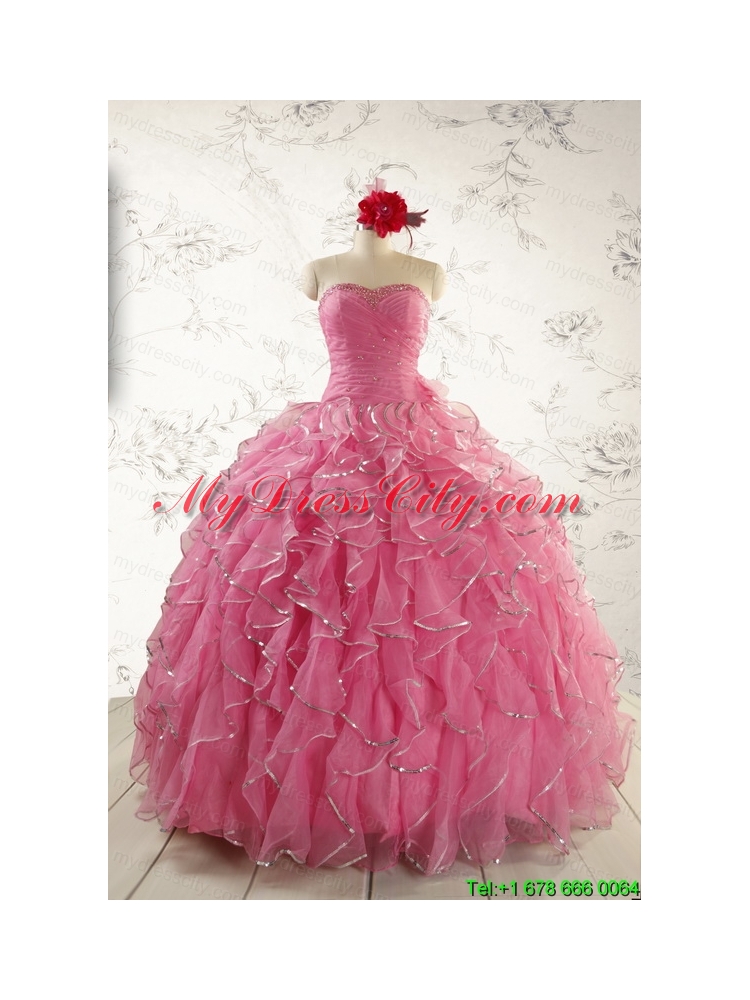 2015 New Style Rose Pink Quinceanera Dresses with  Beading