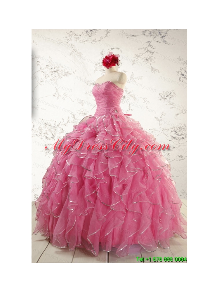 2015 New Style Rose Pink Quinceanera Dresses with  Beading