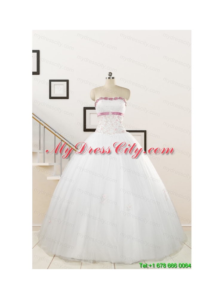 2015 Perfect White Strapless Appliques and Belt Quinceanera Dresses