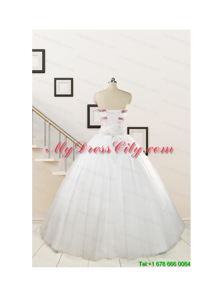 2015 Perfect White Strapless Appliques and Belt Quinceanera Dresses