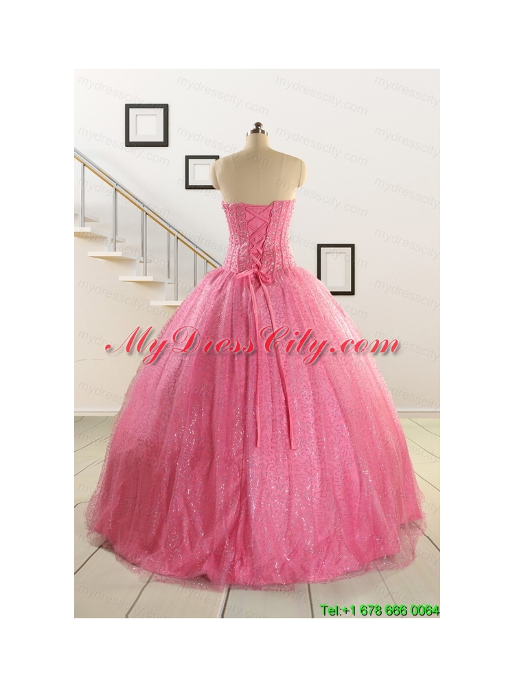 2015 Pretty Strapless Quinceanera Dresses in Rose Pink