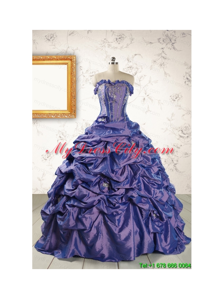 2015 Unique Purple Quinceanera Dresses with Brush Train