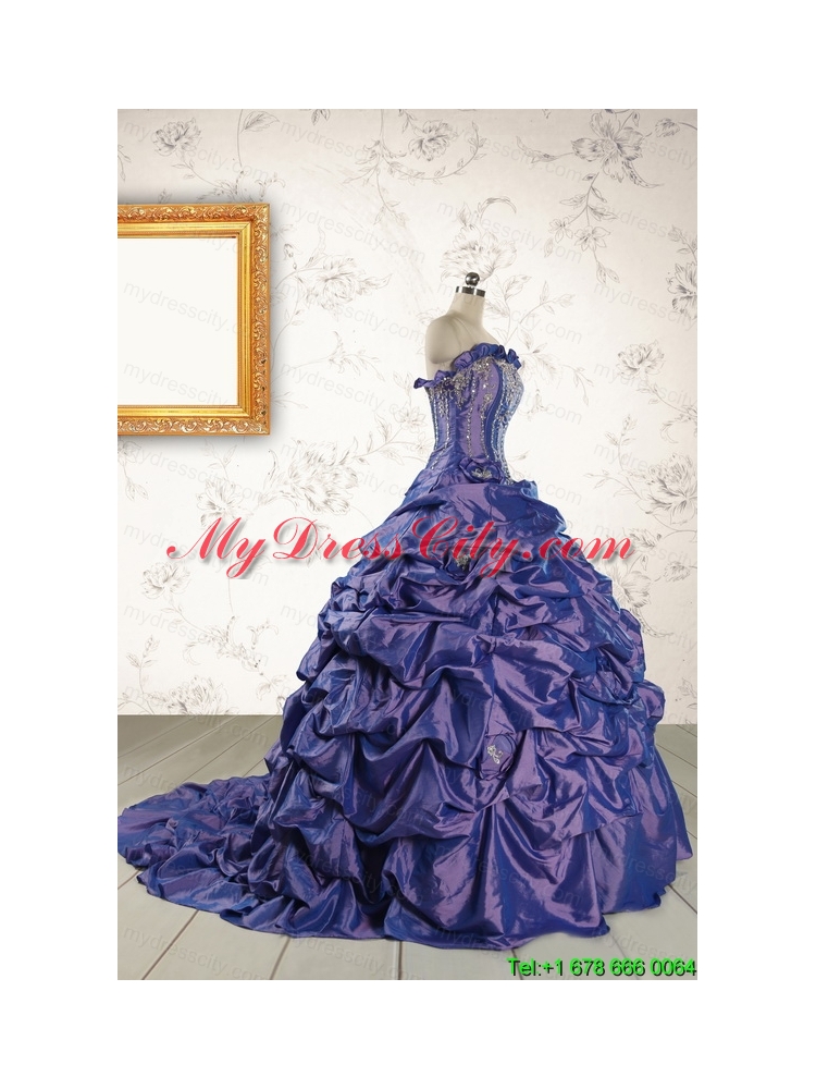 2015 Unique Purple Quinceanera Dresses with Brush Train