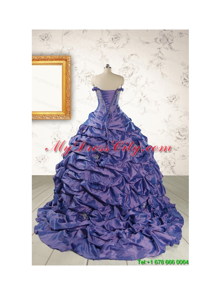 2015 Unique Purple Quinceanera Dresses with Brush Train