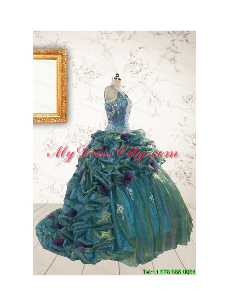 Beautiful Multi-color Straps Appliques Quinceanera Dresses for 2015