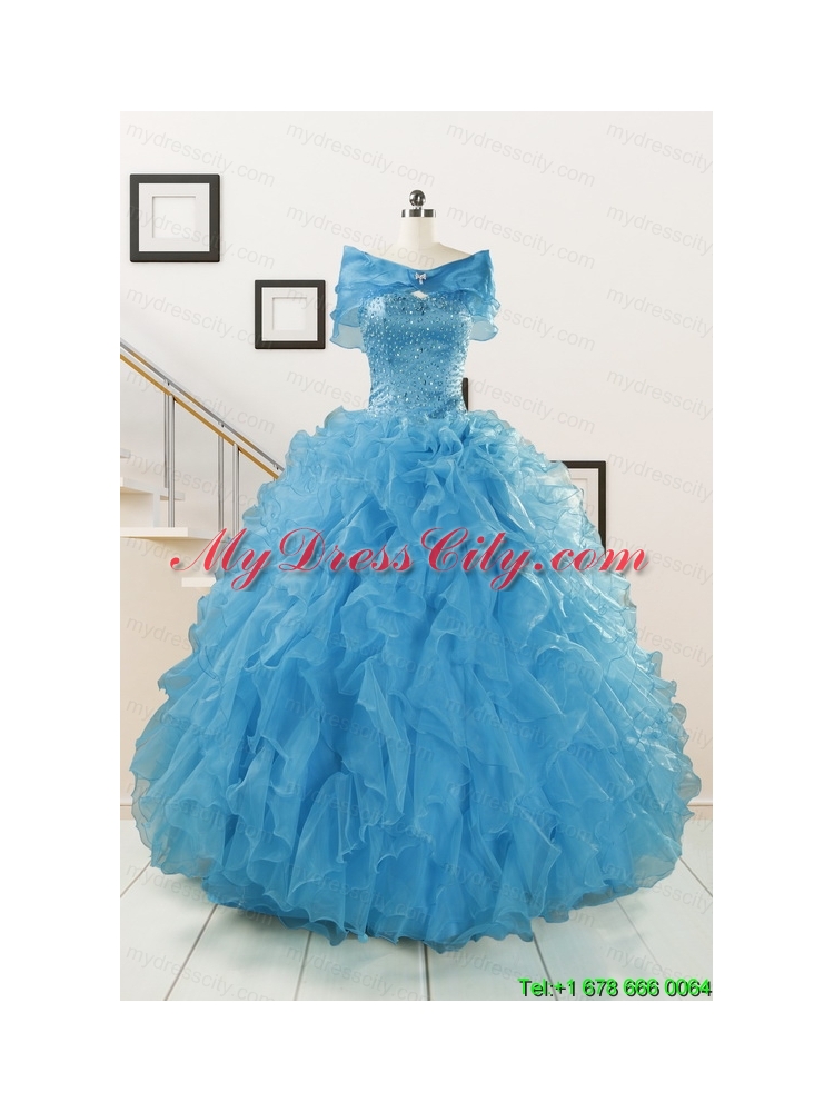 Hot Sell Blue Quinceanera Dresses With Beading and Ruffles