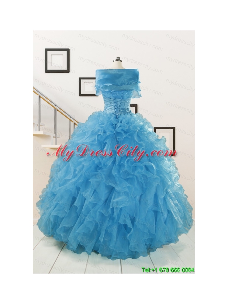 Hot Sell Blue Quinceanera Dresses With Beading and Ruffles