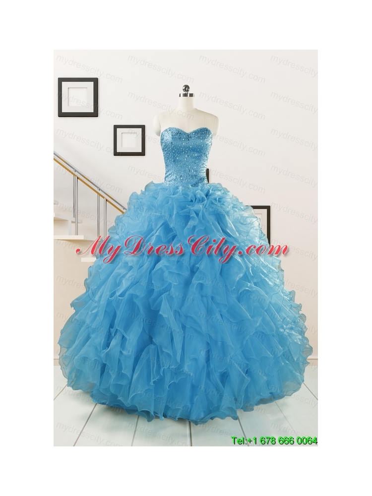 Hot Sell Blue Quinceanera Dresses With Beading and Ruffles