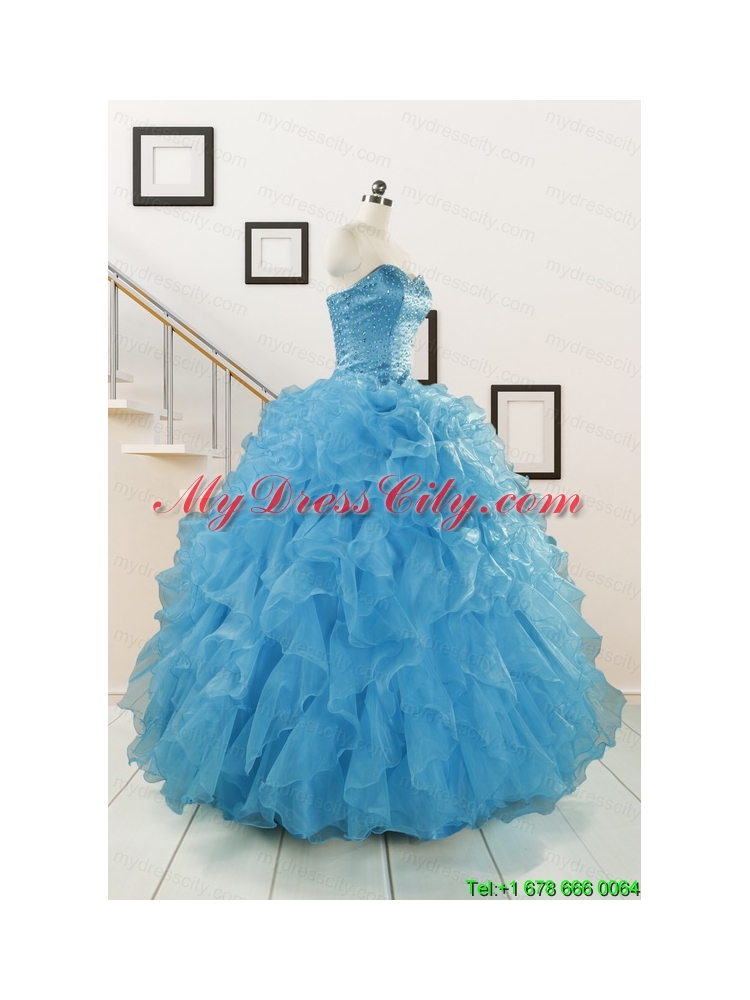 Hot Sell Blue Quinceanera Dresses With Beading and Ruffles