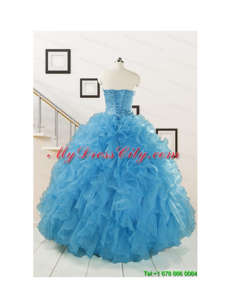 Hot Sell Blue Quinceanera Dresses With Beading and Ruffles