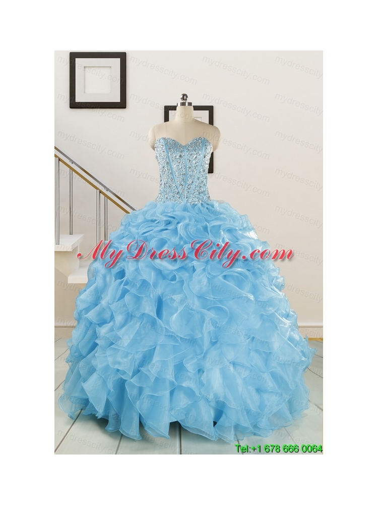 Luxurious Beading Aqua Blue Quinceanera Dresses for 2015