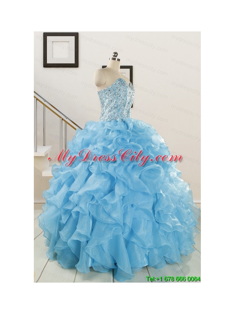 Luxurious Beading Aqua Blue Quinceanera Dresses for 2015