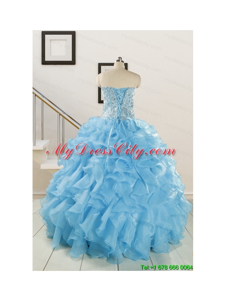 Luxurious Beading Aqua Blue Quinceanera Dresses for 2015