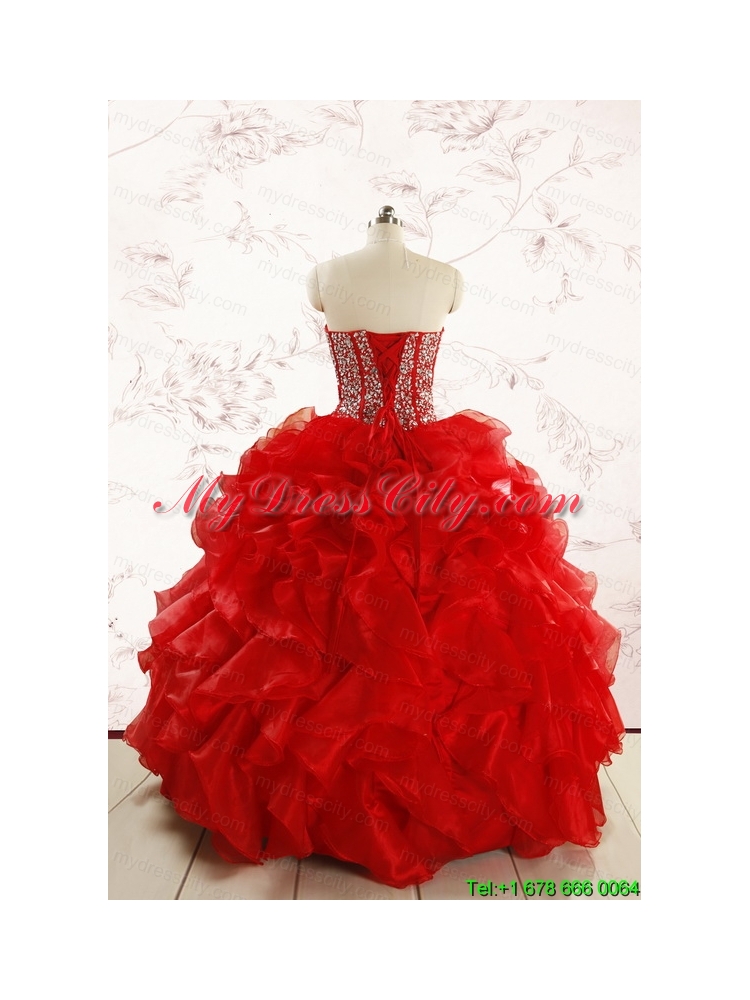 Red Beading and Ruffles Sweetheart Pretty Quinceanera Dresses for 2015