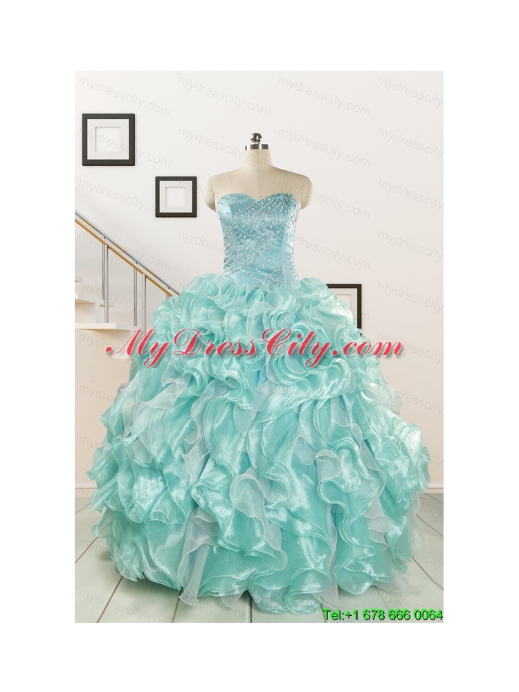 2015 Beautiful Beading Quinceanera Dresses in Apple Green