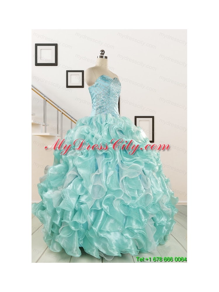 2015 Beautiful Beading Quinceanera Dresses in Apple Green