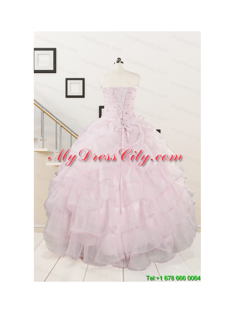 2015 Cute Baby Pink Quinceanera Dresses with Beading and Ruffles