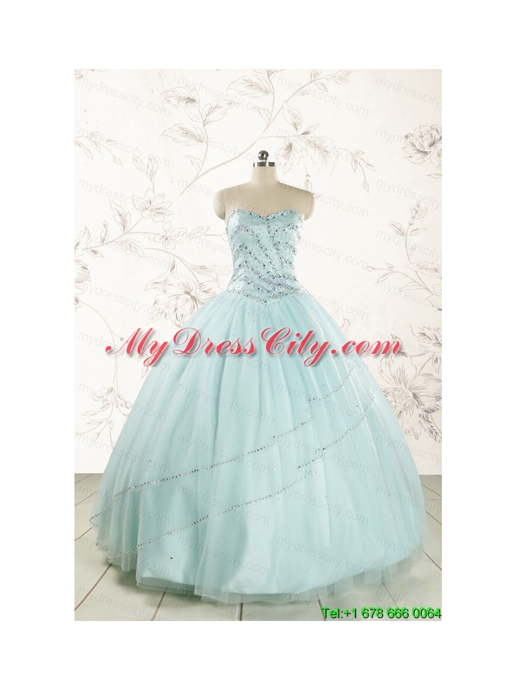 2015 Exclusive Apple Green Quinceanera Dresses with Reinstones